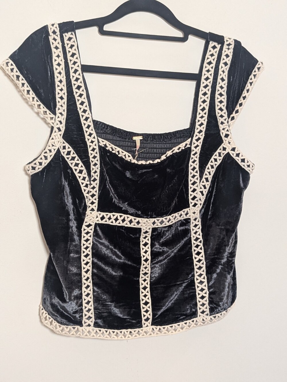 Free People Tyler Velvet Corset Top Black Cream Size M NWT MSRP $148 - Picture 1 of 9